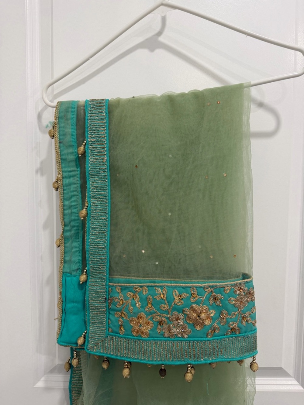 Pakistani Green and Gold Embroidered Full Skirt - Picture 8 of 8